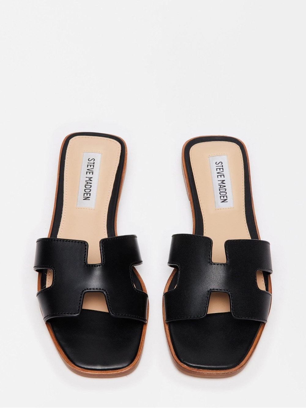 Steve Madden Hadyn Black Slide Lesther Summer Trendy Flat Sandals size 7.5